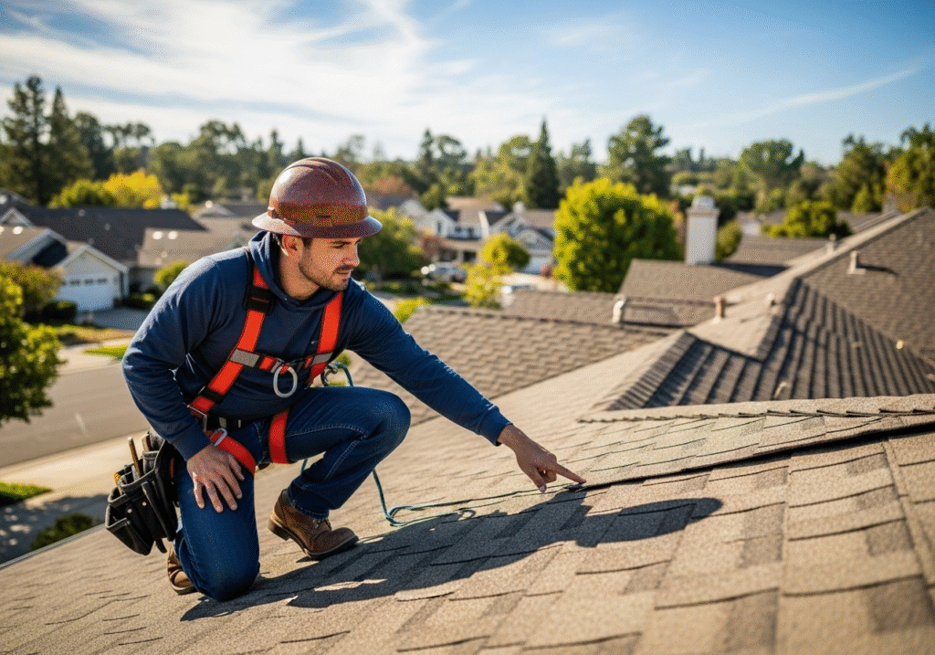 Professional roof inspection for roof repair signs Pleasant Hill CA.